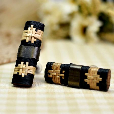 Black and Brown Rattan Wooden Drawer Knobs